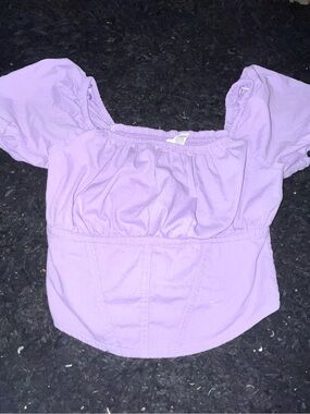 Japna Lilac Puff-Sleeve Square Neck Crop Top